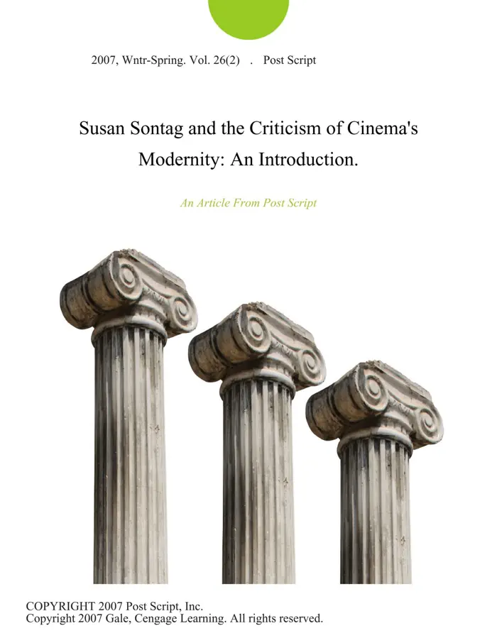 Susan Sontag and the Criticism of Cinema's Modernity: An Introduction. by Post Script, book cover