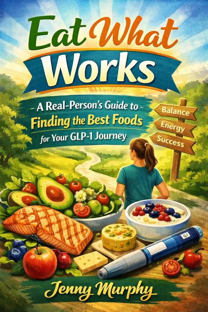 Eat What Works: A Real-Person's Guide to Finding the Best Foods for Your GLP-1 Journey by Jenny Murphph, book cover
